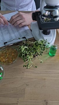 Examining health supplements and plant-based foods in a laboratory setting at noon