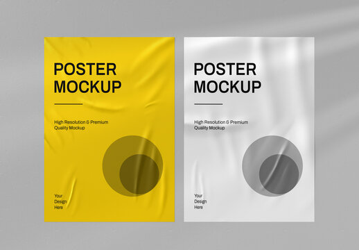 Wall Poster Mockup with Wrinkled Paper