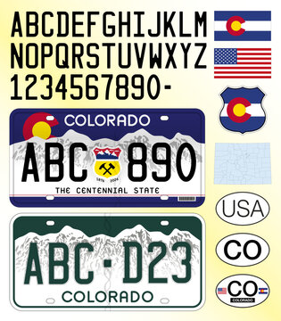Colorado 250th state car license plate 2026, letters, numbers and symbols, vector illustration, USA, United States of America
