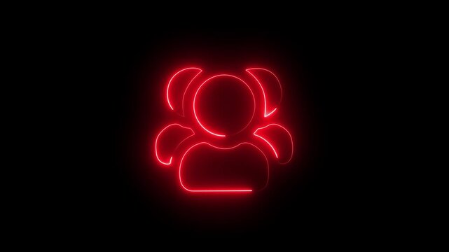 Neon red color customer support user icon on black background.