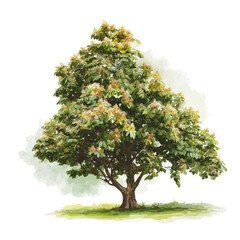 Fototapeta premium Horse Chestnut Tree watercolor vector, hand-painted style, high-quality illustration isolated on white background.