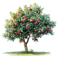 Apple Tree watercolor artwork, high-quality professional vector illustration isolated on a white background.