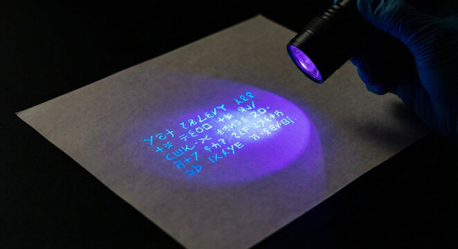 UV Flashlight Revealing Glowing Invisible Ink Secret Message