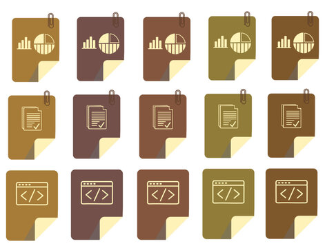 Digital Document Array: An array of stylized digital documents, each bearing distinct graphic elements such as charts, documents, and code snippets, indicating a digital environment.