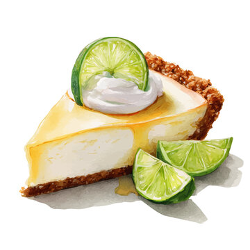 Key Lime Pie watercolor artwork, high-quality professional vector illustration isolated on a white background.