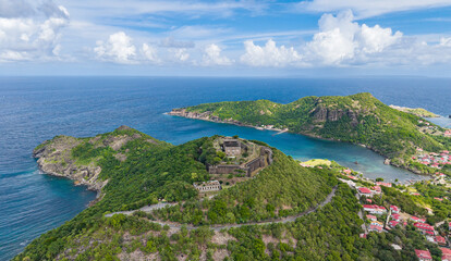 Aerial overview of Fort Napoleon at Islands Les Saintes (Caribbean island Guadeloupe)