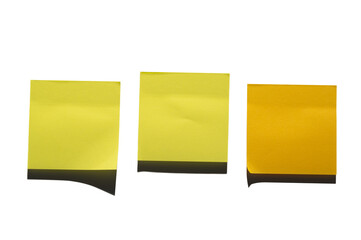 Three Yellow Sticky Notes on Transparent Background