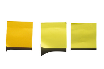 Three Yellow Sticky Notes on Transparent Background