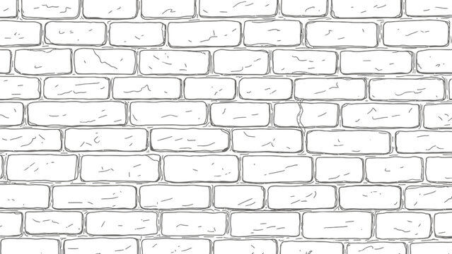 Gray brick wall texture with white bricks and black outlines seamless pattern background