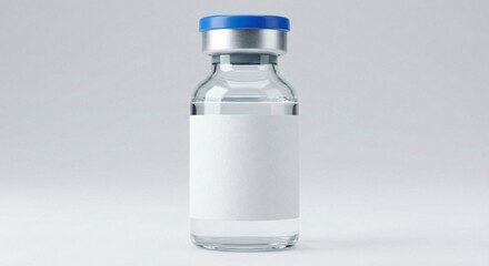 Glass Vaccine Vial with Blank White Label on White Background