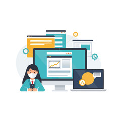 Professional analyzing data on multiple devices