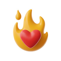 Fiery heart symbolizing passion and love . Isolated on transparent background, png