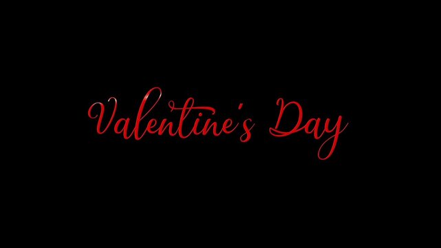 Elegant red 3D cursive lettering spelling 'Valentine's Day' against a black background. Glossy, metallic text design ideal for romantic intros, holiday greetings, and love-themed video projects.
