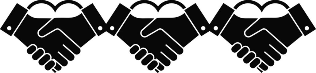 Obraz premium Handshake vector icon pattern, black silhouette business deal concept illustration, partnership agreement symbols, professional collaboration connection set on white background for corporate success.