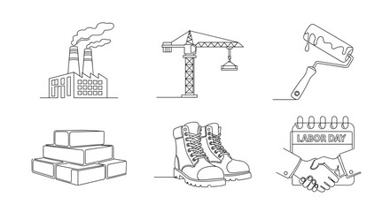 Industrial icons depicting construction, labor, and work activities  