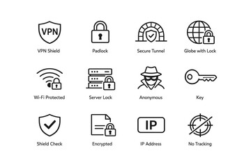Internet security icons: vpn, padlock, secure tunnel, and more