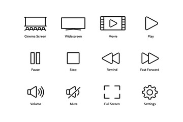 Minimalist multimedia icons for playback and settings interface design