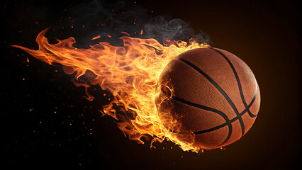 Fiery basketball engulfed in flames with intense heat and sparks flying around it creating a dramatic and powerful sports image transparent background