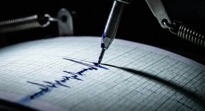 Seismograph Needle Recording Earthquake Waves on Graph Paper