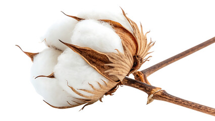 Fresh cotton bolls on branch isolated on transparent background soft fluffy fibers ready for textile production sustainable agriculture transparent background