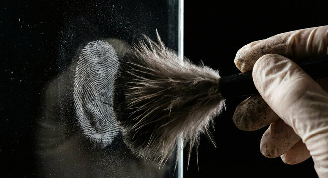 Forensic Brush Dusting Fingerprint Evidence on Glass Surface