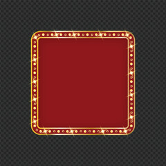 Vintage glowing marquee sign with red background for theater or show announcement