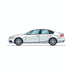 White Sedan Car Side View Vector Illustration