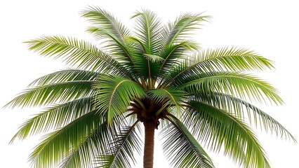 Fototapeta premium Detailed coconut tree with lush leaves, isolated on a transparent background for versatile use.