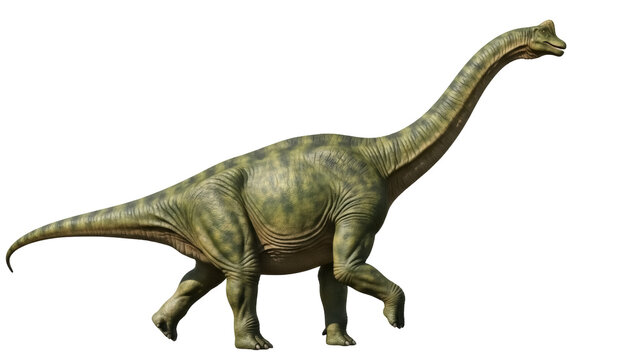 Isolated brachiosaurus dinosaur side view of prehistoric animal with long neck, no background