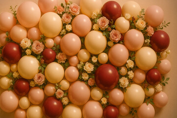 Elegant Pastel Balloon Wall with Flowers and Greenery