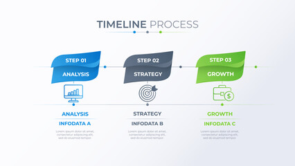 Modern infographic illustration 3 step business timeline process. Ideal for professional presentations, project management, financial reports, and corporate communication.