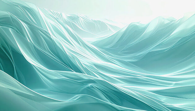Abstract icy landscape of flowing translucent material, sharp light, cool tones