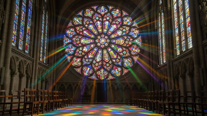 Obraz premium Sunlight Streaming Through Gothic Cathedral Stained Glass