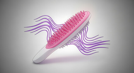 Pink and purple plastic hairbrush isolated on white background for cleaning and grooming