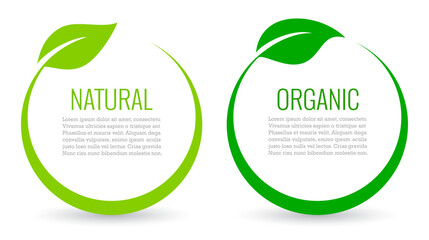Obraz premium Natural organic text frames with green leaf, abstract web design elements