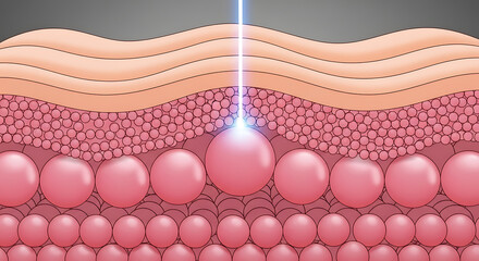 3D medical illustration of tooth cleaning with laser technology in pink gums and white teeth