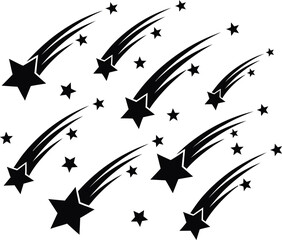 Shooting star and comet trails with stars in a minimal design isolated on a white background