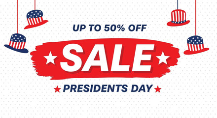 Patriotic Presidents Day sale banner with American flags and stars