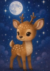 Fototapeta premium Cute deer under starry sky