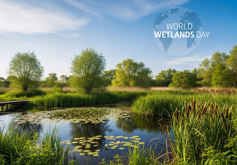World Wetlands Day copy space, lake in the park