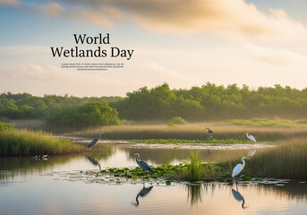 World Wetlands Day copy space, landscape with lake
