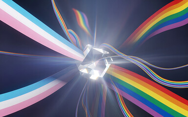 Vibrant rainbow light beams radiating from a central point