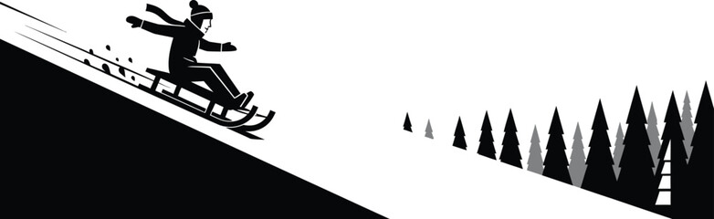 Person skiing down snowy hill with trees in background