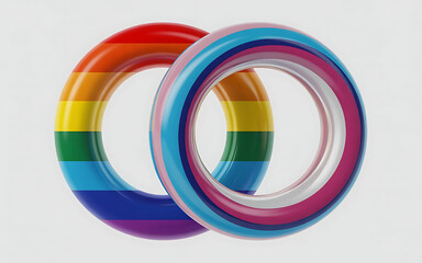 Rainbow colored 3d rings with multicolored stripes