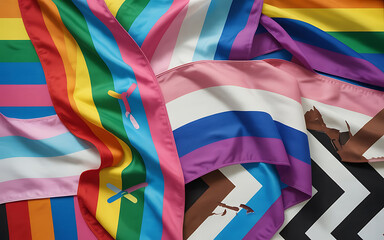 Vibrant lgbtq pride flags and ribbons displayed together