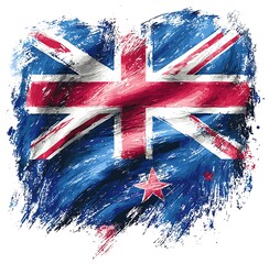 Distressed New Zealand Flag Grunge Brush Strokes Art national symbol
