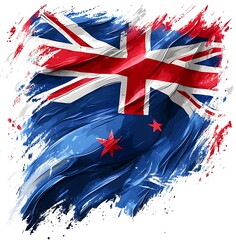 Dynamic New Zealand Flag with Red Stars and Blue Swirls nz flag kiwi