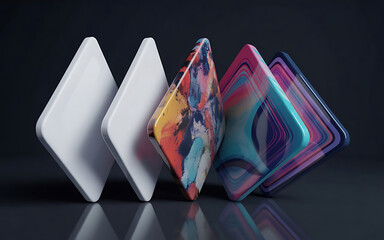 Vibrant diamond shaped objects on dark background