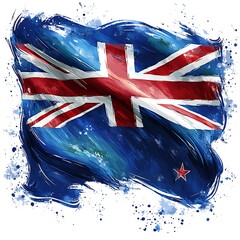 New Zealand Flag Painted in Watercolor Style with Splatter Effect image photo
