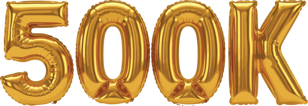 Golden foil balloon number 500k celebration vectorGolden foil balloon number 500k celebration vector
